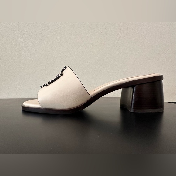Tory Burch Block Heel Slide Sandals Creme White Brown Size US 7M - Picture 8 of 12